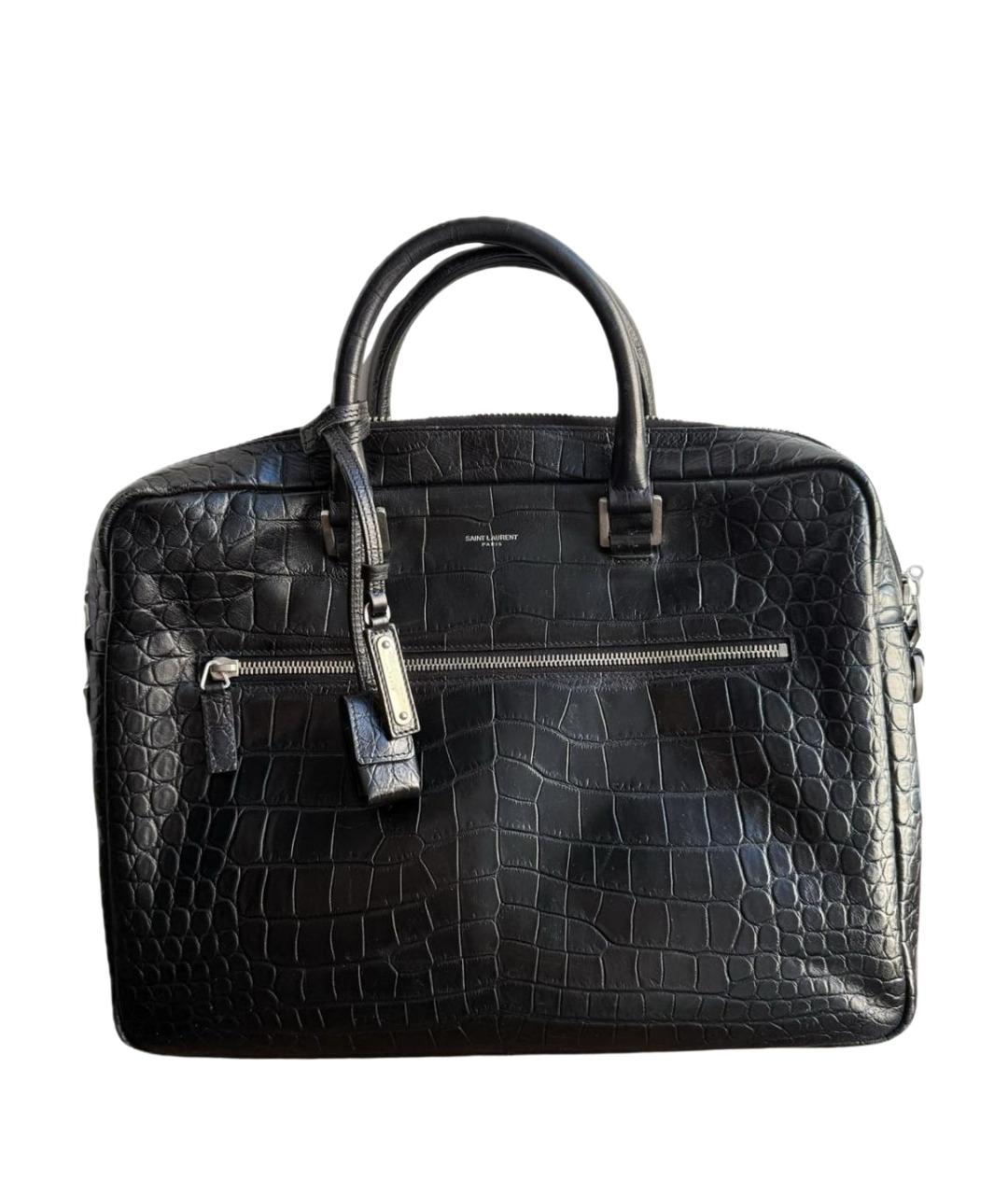 SAINT LAURENT Черный кожаный портфель, фото 1