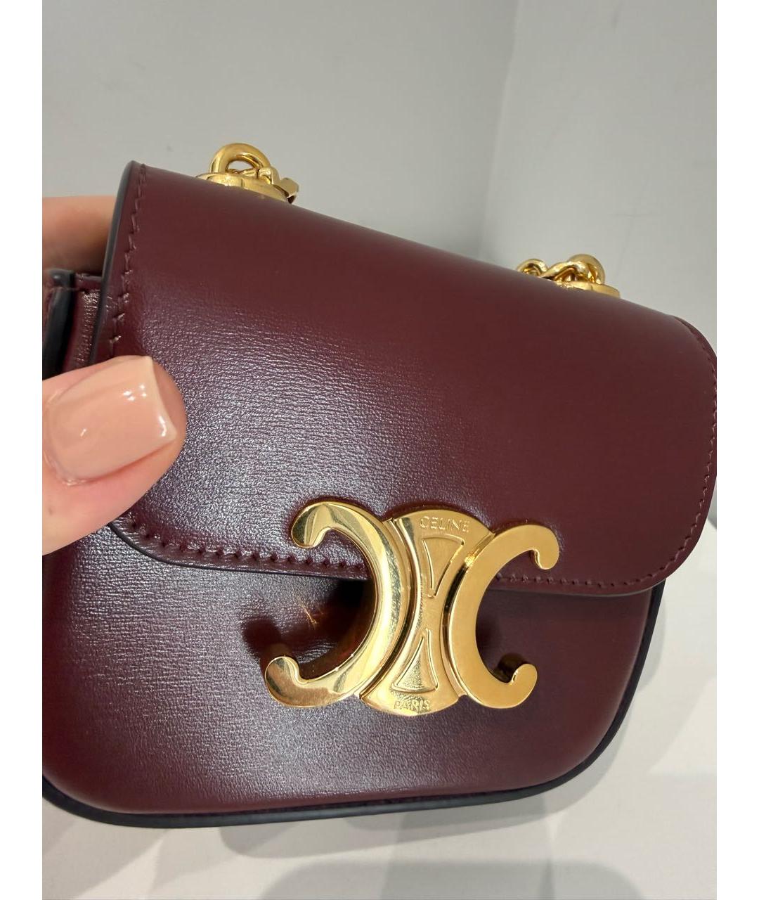 CELINE Бордовая кожаная сумка через плечо, фото 2