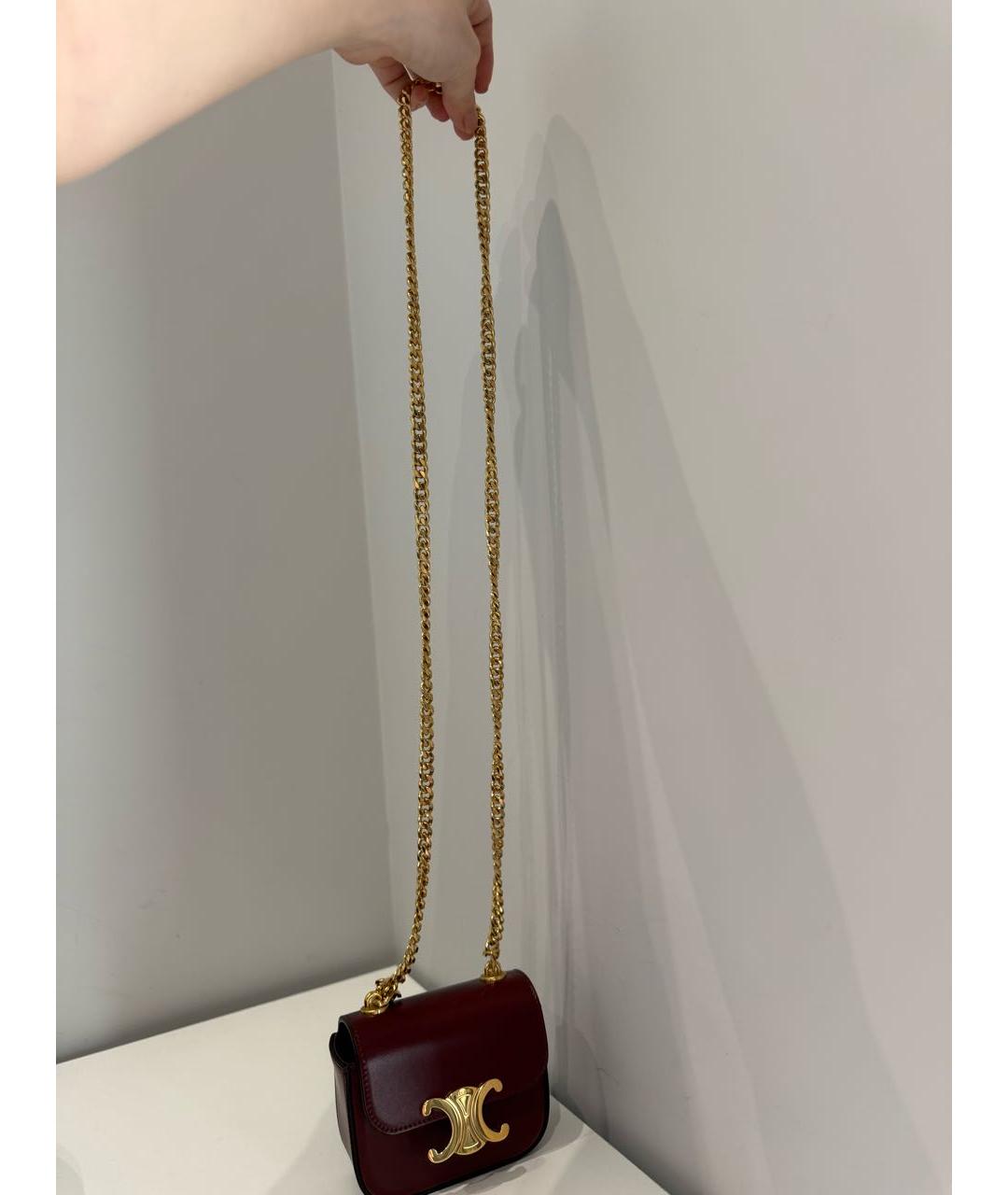 CELINE Бордовая кожаная сумка через плечо, фото 5
