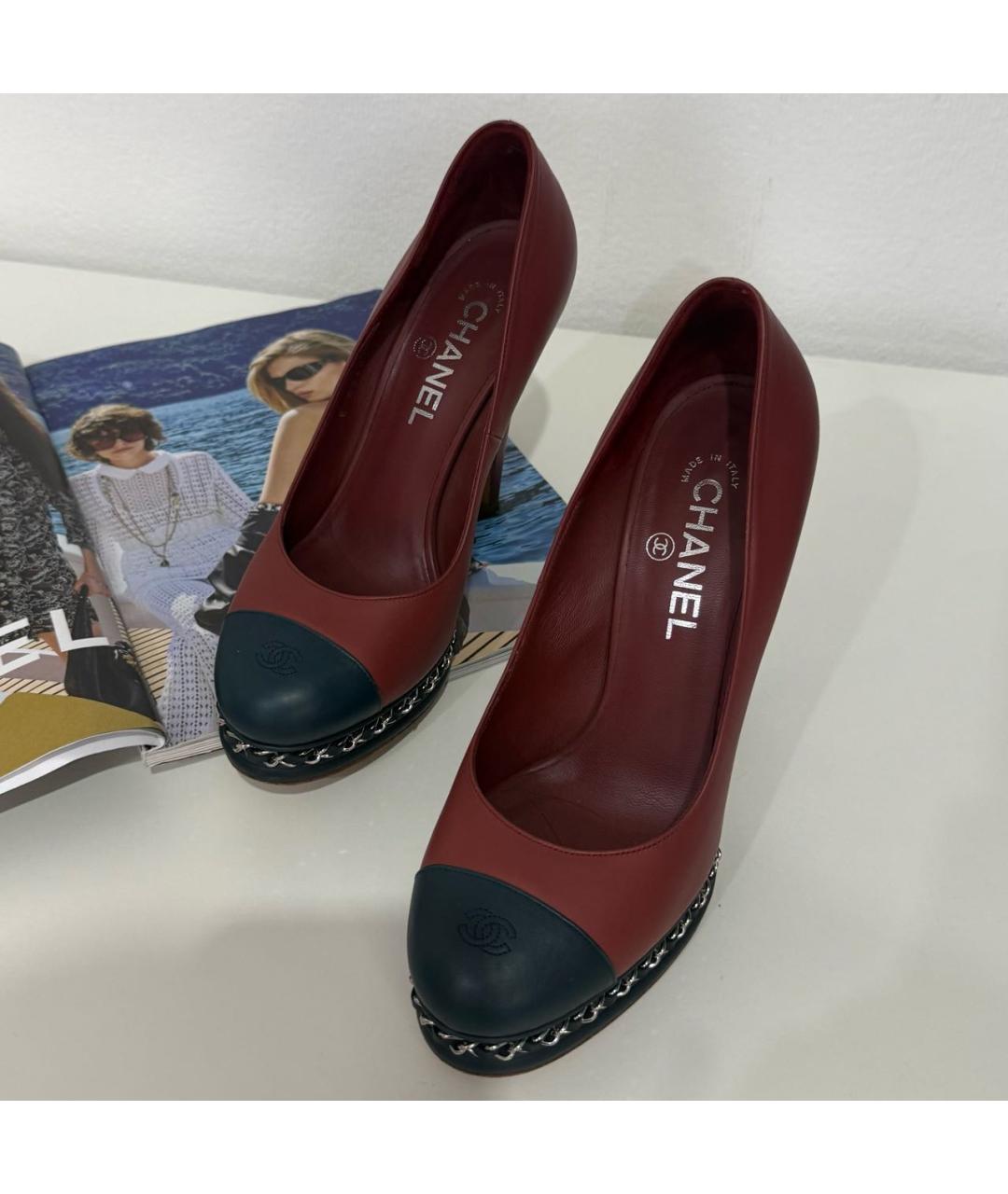 CHANEL Бордовые кожаные туфли, фото 3