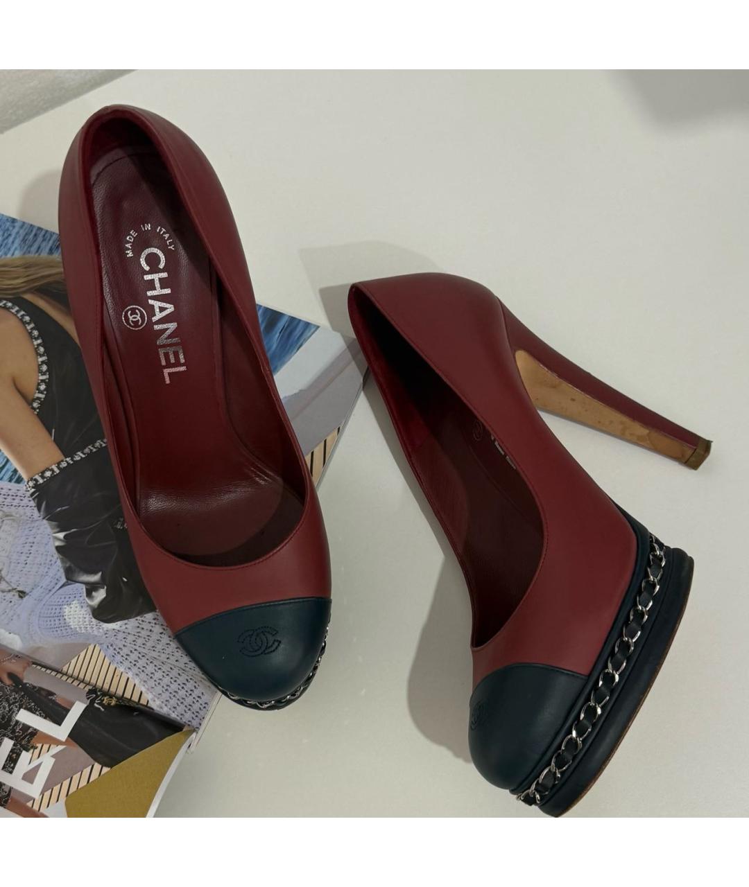 CHANEL Бордовые кожаные туфли, фото 4