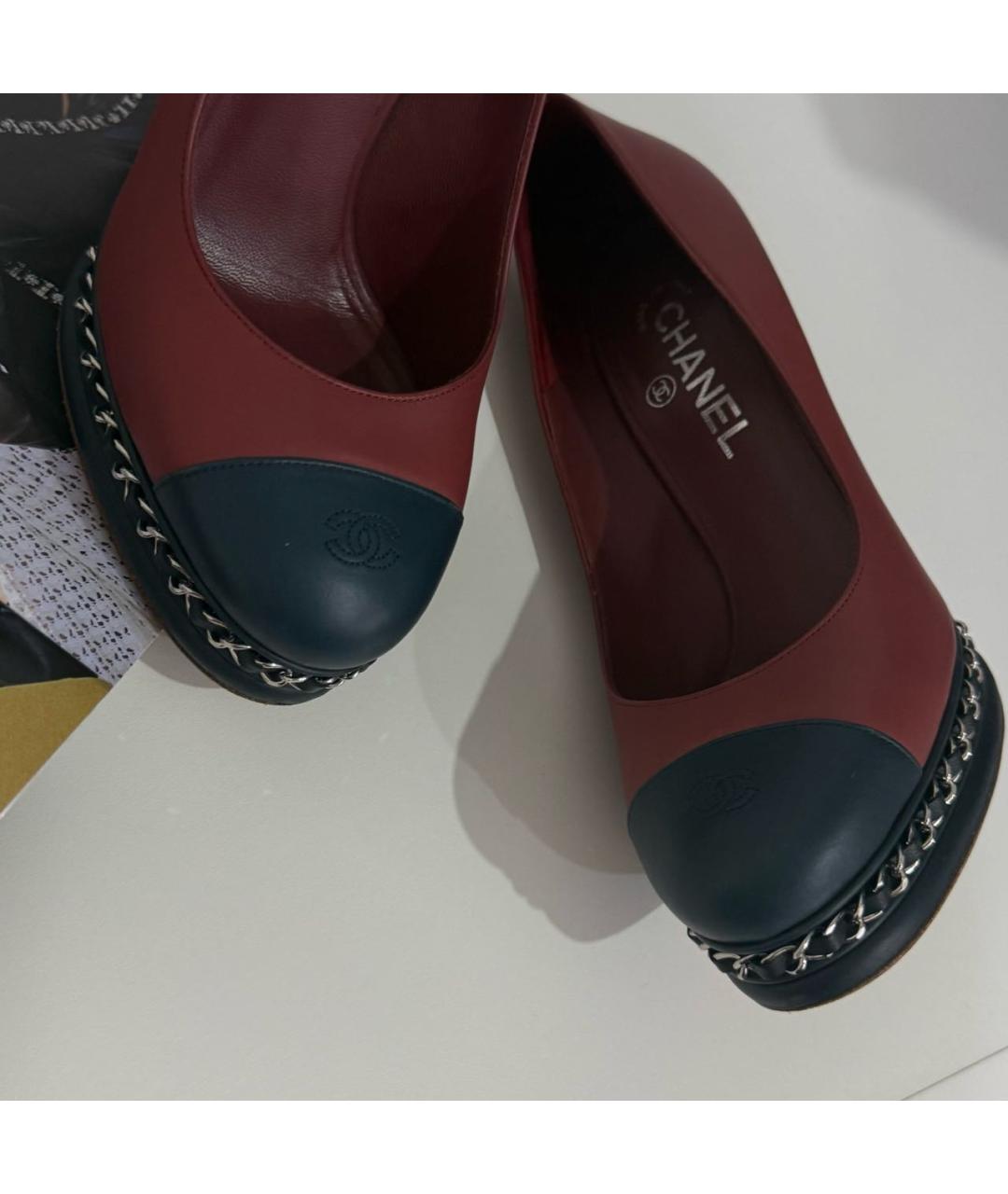 CHANEL Бордовые кожаные туфли, фото 6