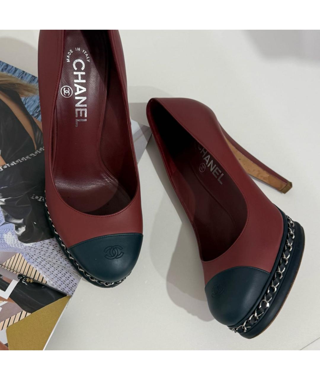 CHANEL Бордовые кожаные туфли, фото 5