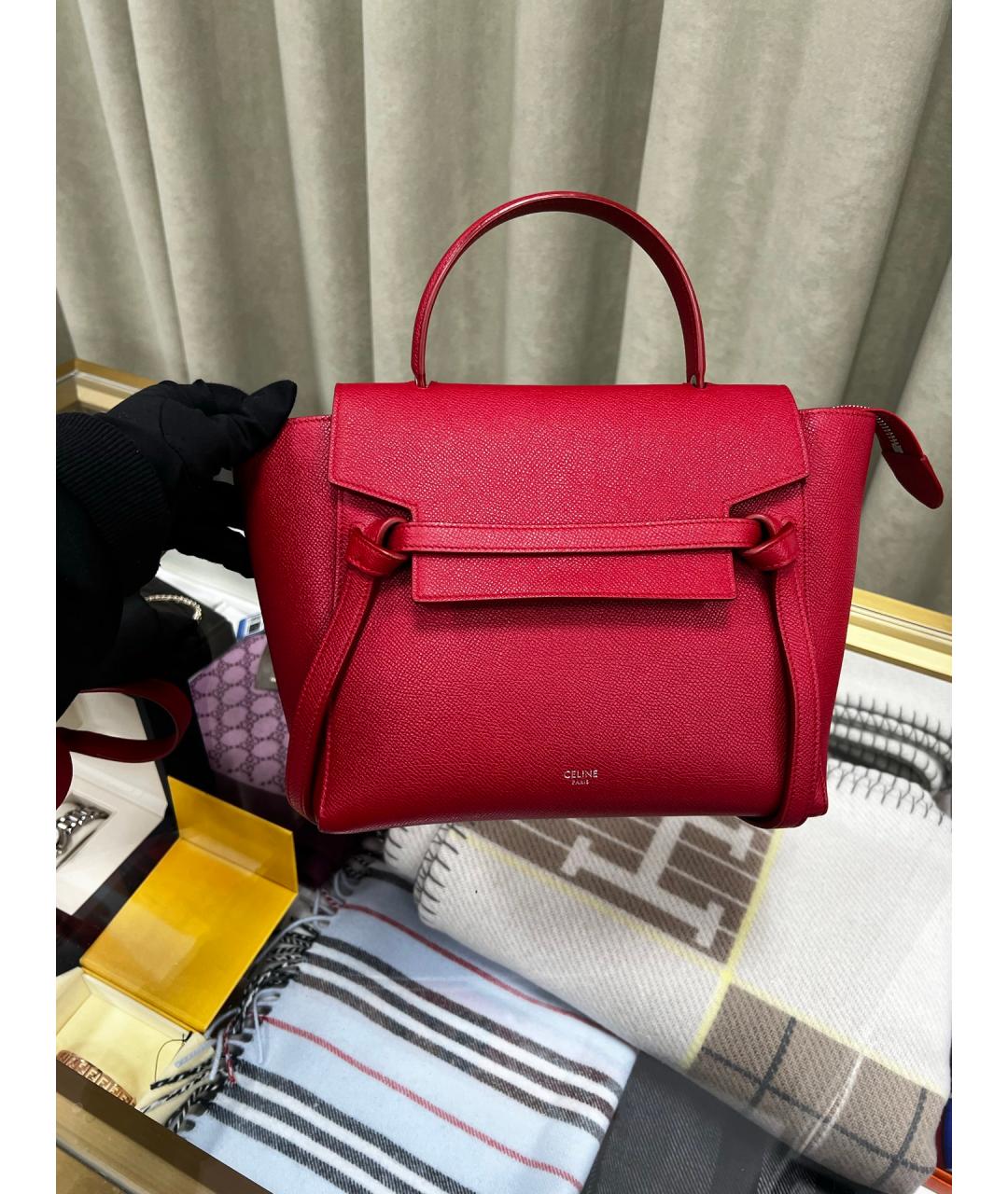 CELINE Красная кожаная сумка тоут, фото 10