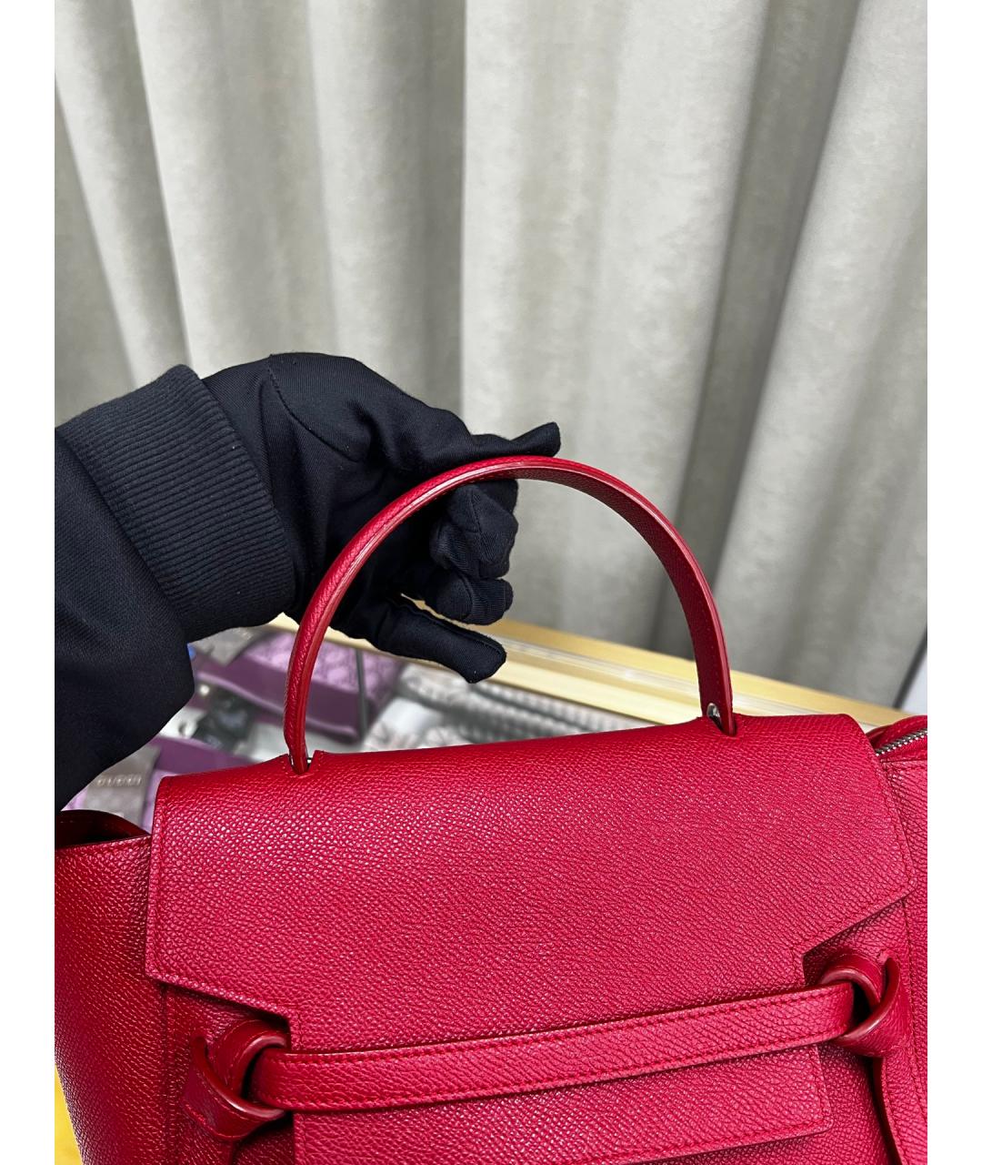 CELINE Красная кожаная сумка тоут, фото 6
