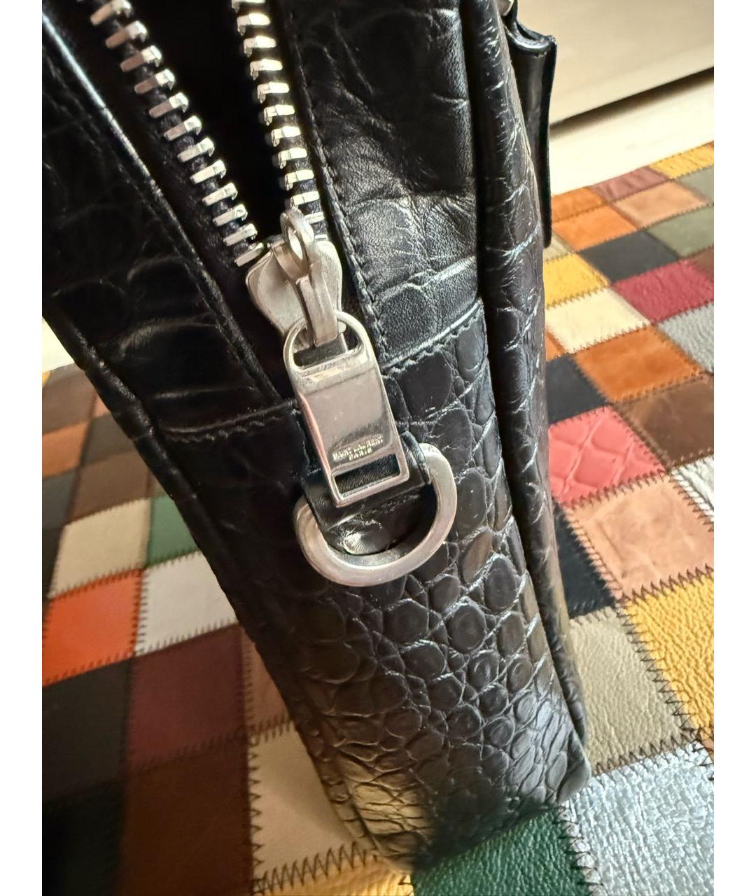 SAINT LAURENT Черная кожаная сумка тоут, фото 7