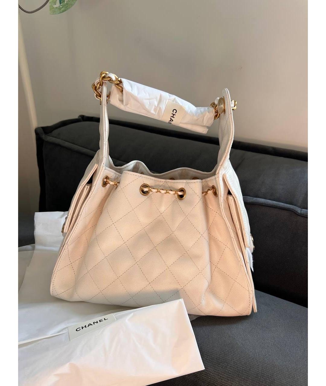 CHANEL Белая кожаная сумка через плечо, фото 7