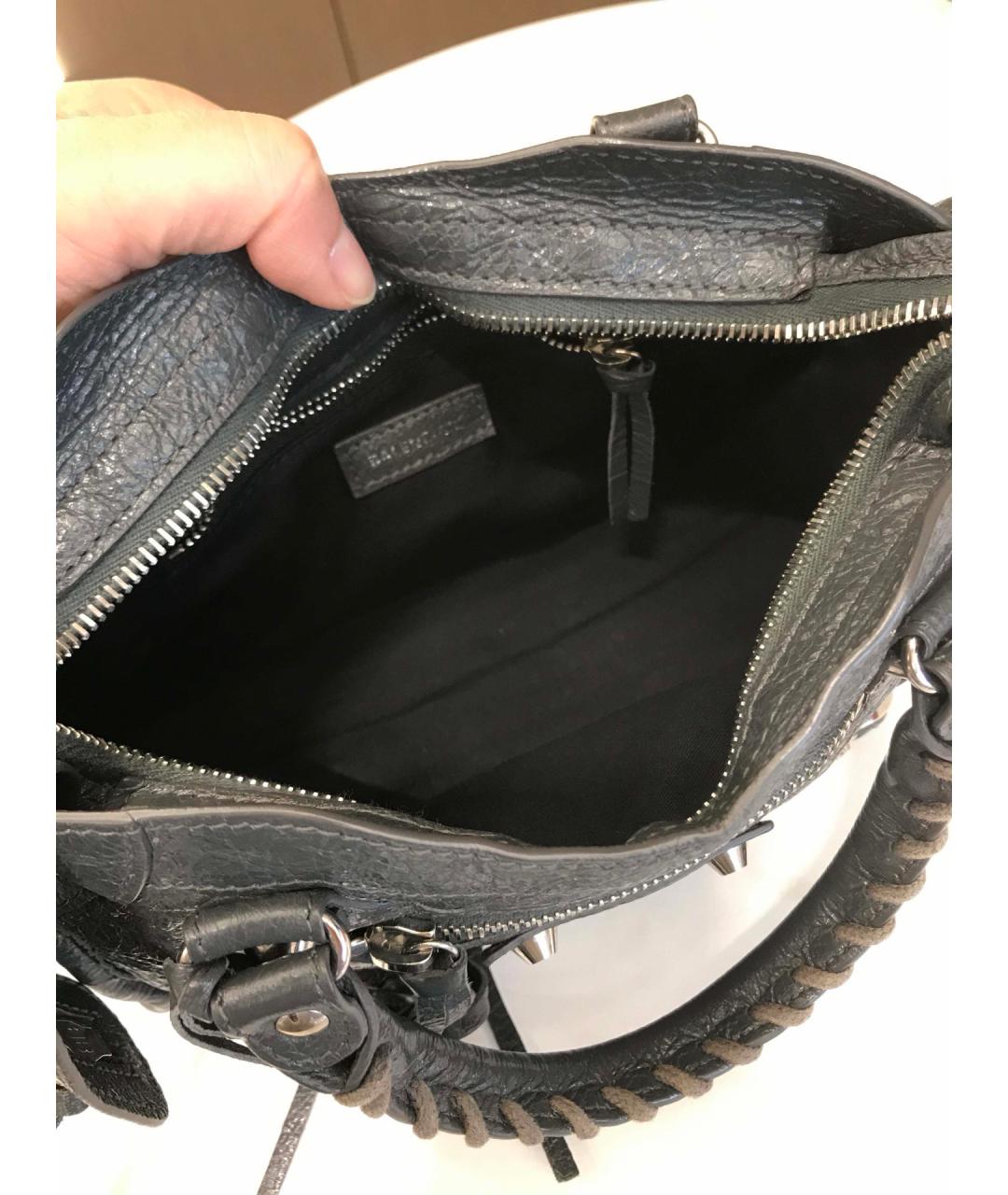 BALENCIAGA Серая кожаная сумка с короткими ручками, фото 6