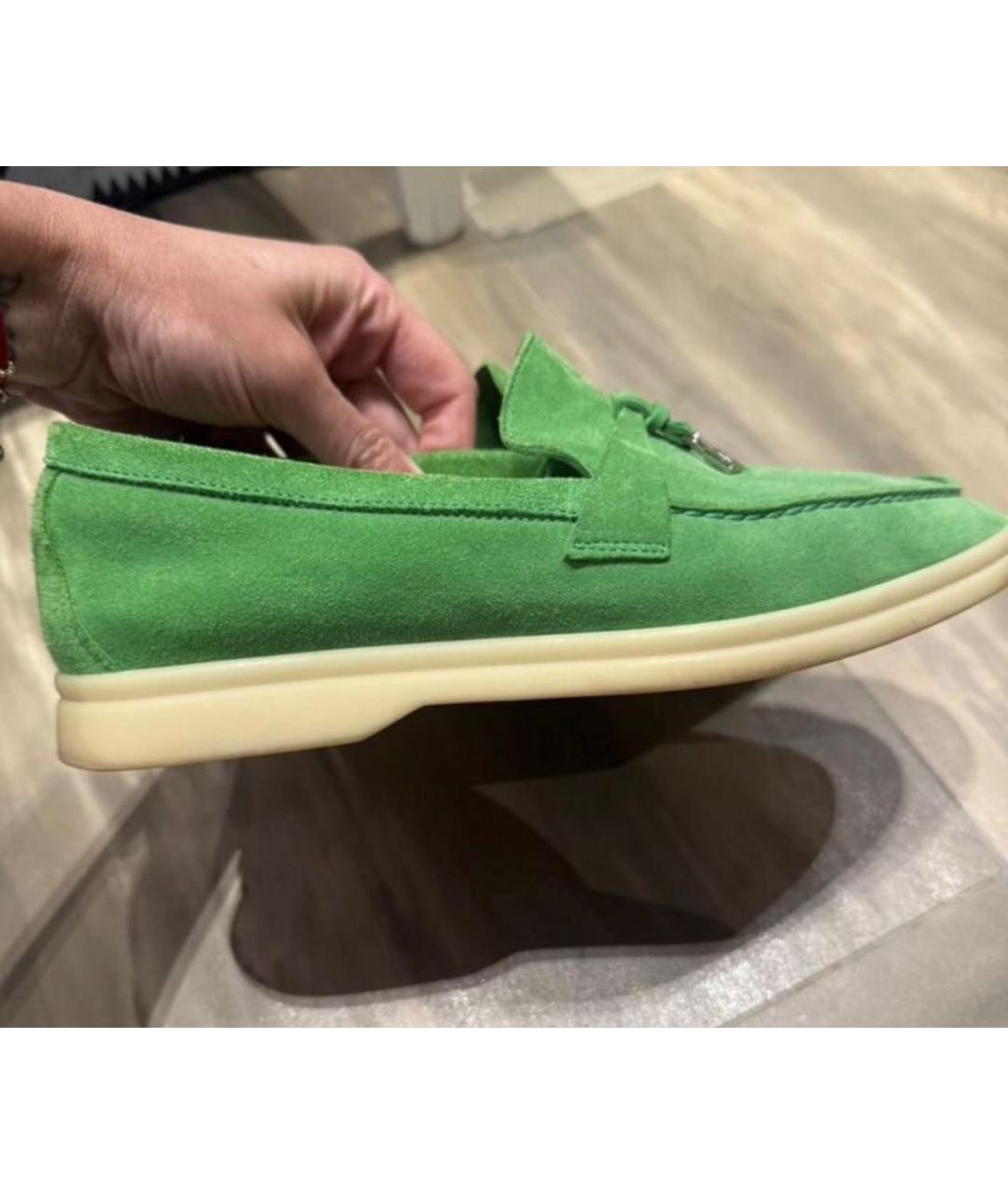 LORO PIANA Зеленые замшевые лоферы, фото 6