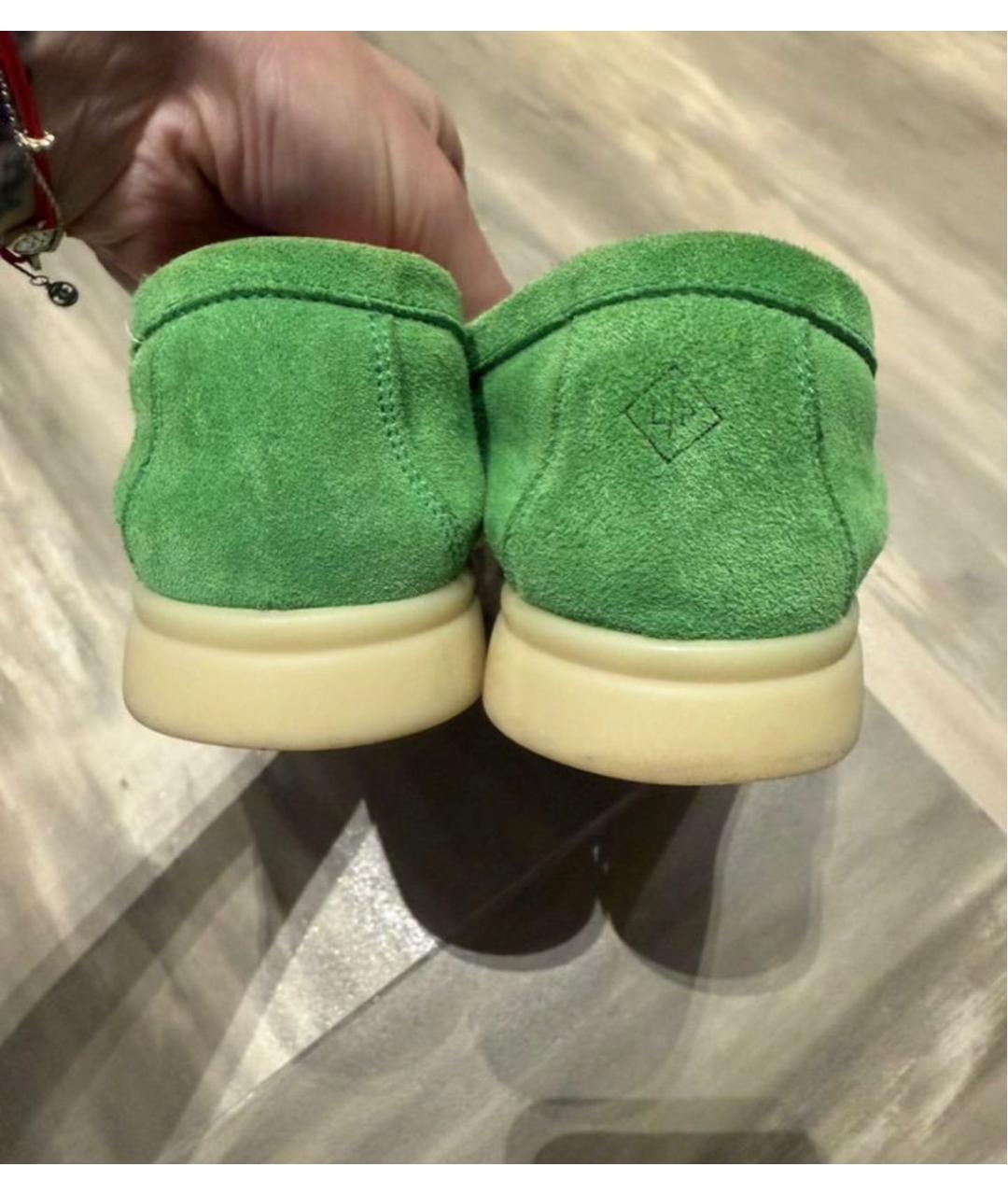 LORO PIANA Зеленые замшевые лоферы, фото 4