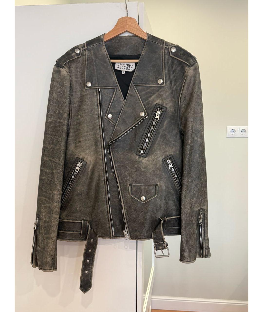 MM6 MAISON MARGIELA Антрацитовая кожаная куртка, фото 2