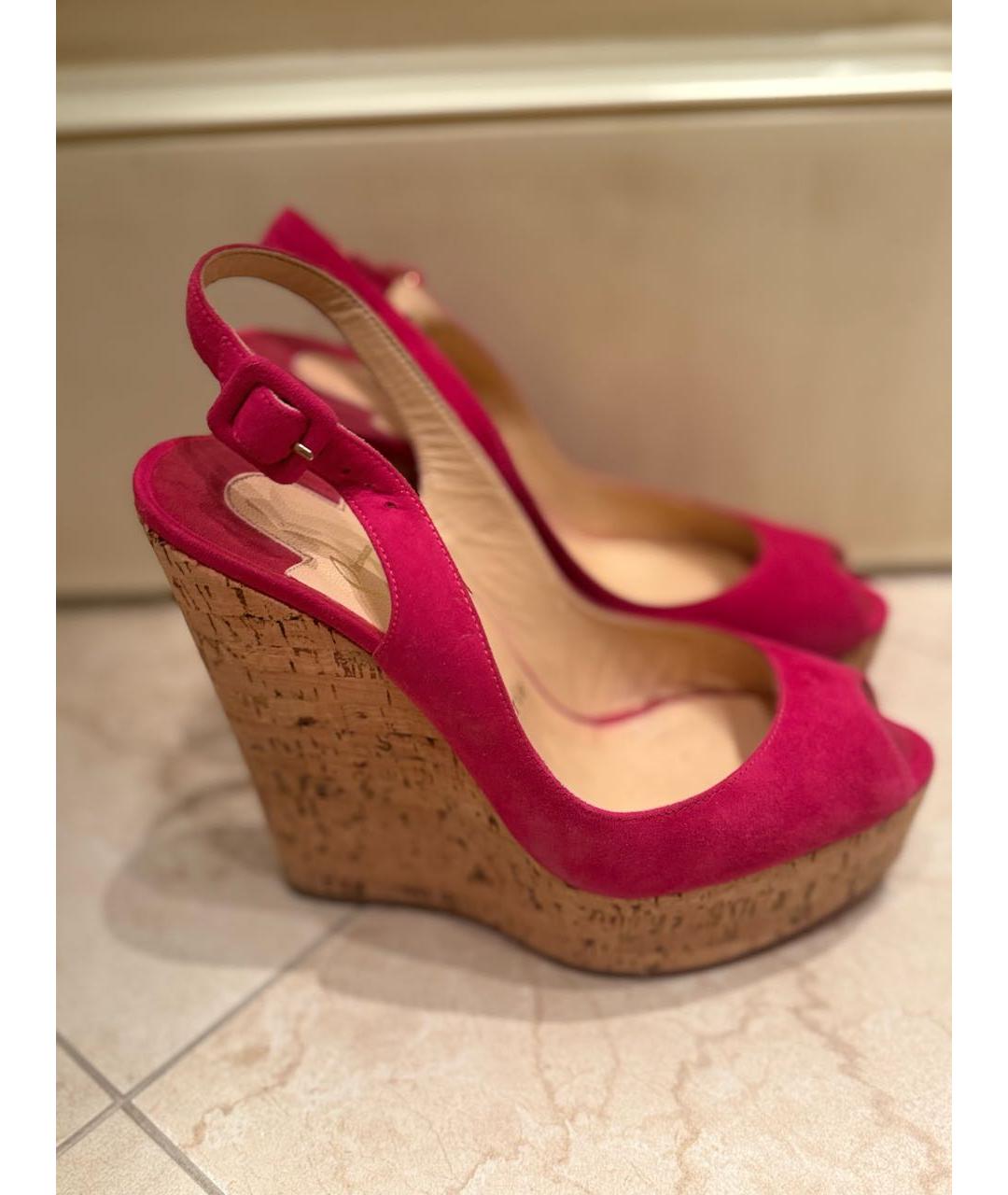 CHRISTIAN LOUBOUTIN Фуксия замшевые босоножки, фото 5