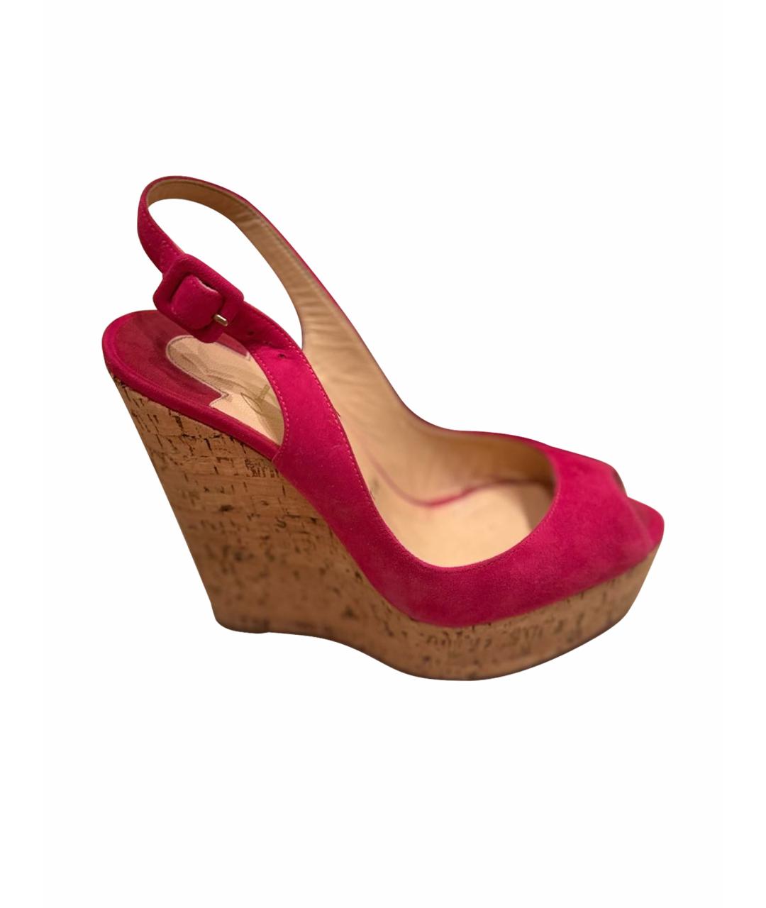 CHRISTIAN LOUBOUTIN Фуксия замшевые босоножки, фото 1