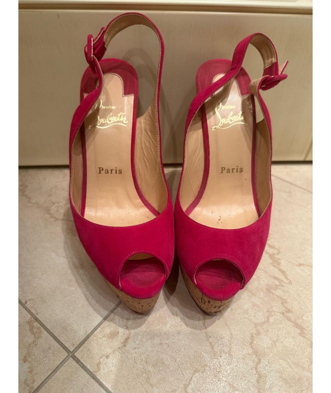 CHRISTIAN LOUBOUTIN Фуксия замшевые босоножки, фото 2