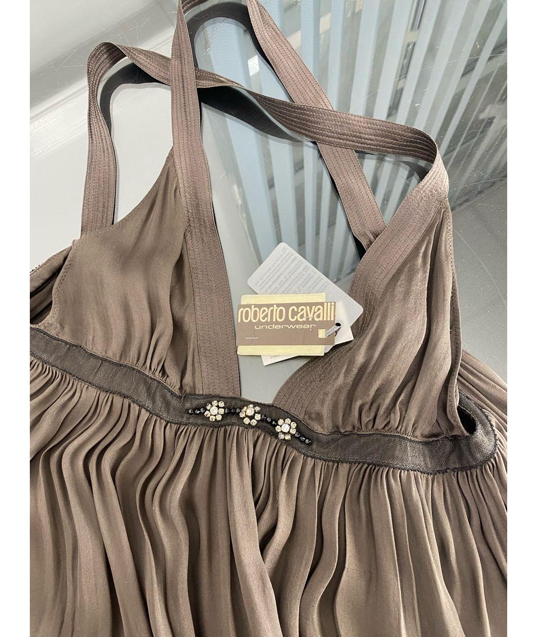 ROBERTO CAVALLI Коричневое шелковое платье, фото 3