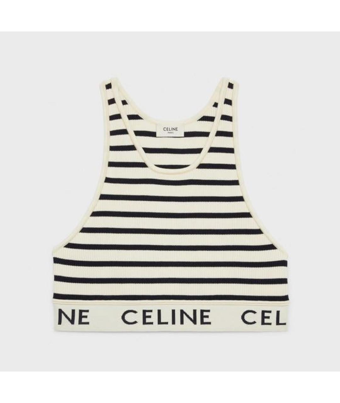 CELINE Белая хлопко-эластановая майка, фото 7