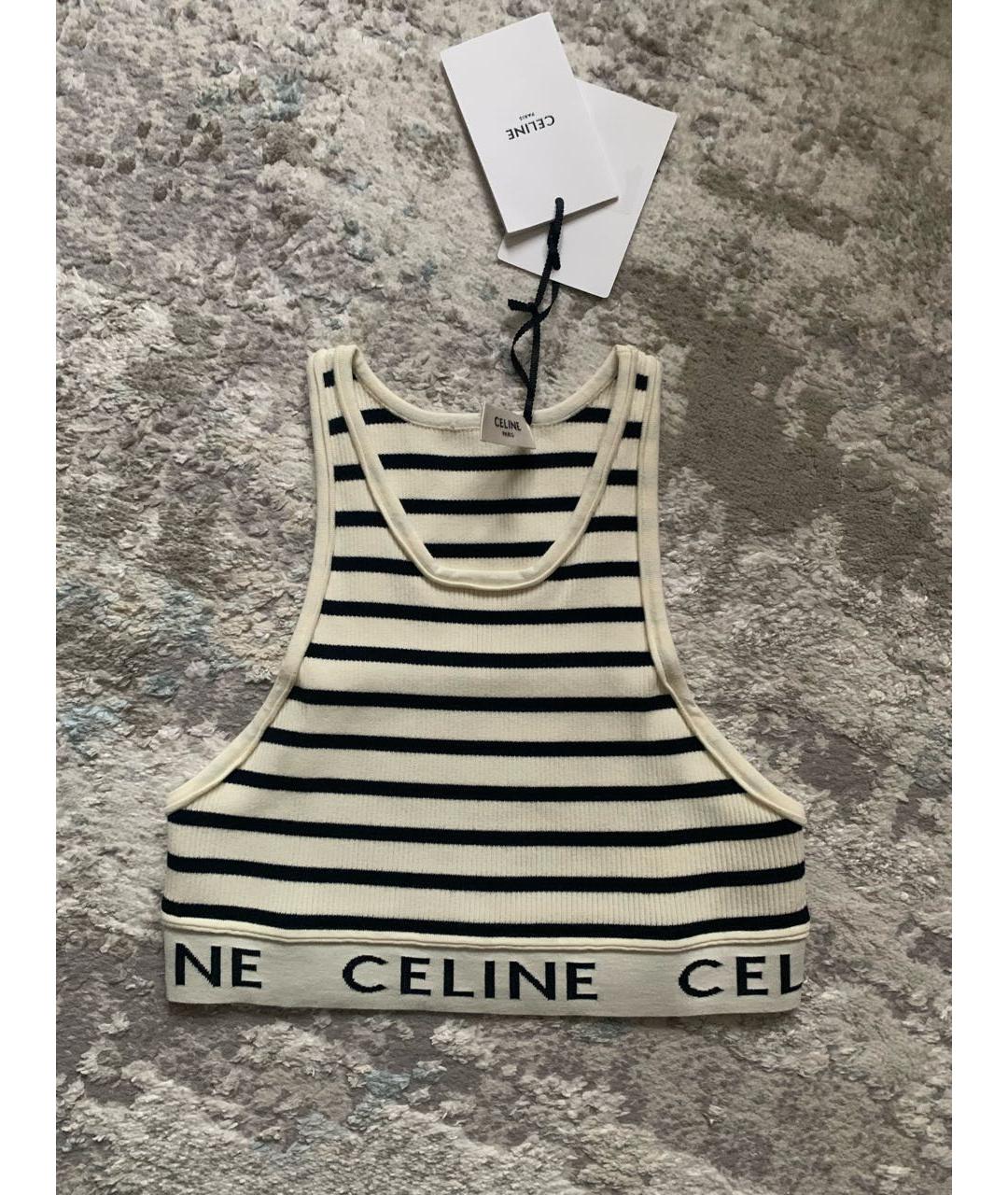 CELINE Белая хлопко-эластановая майка, фото 2