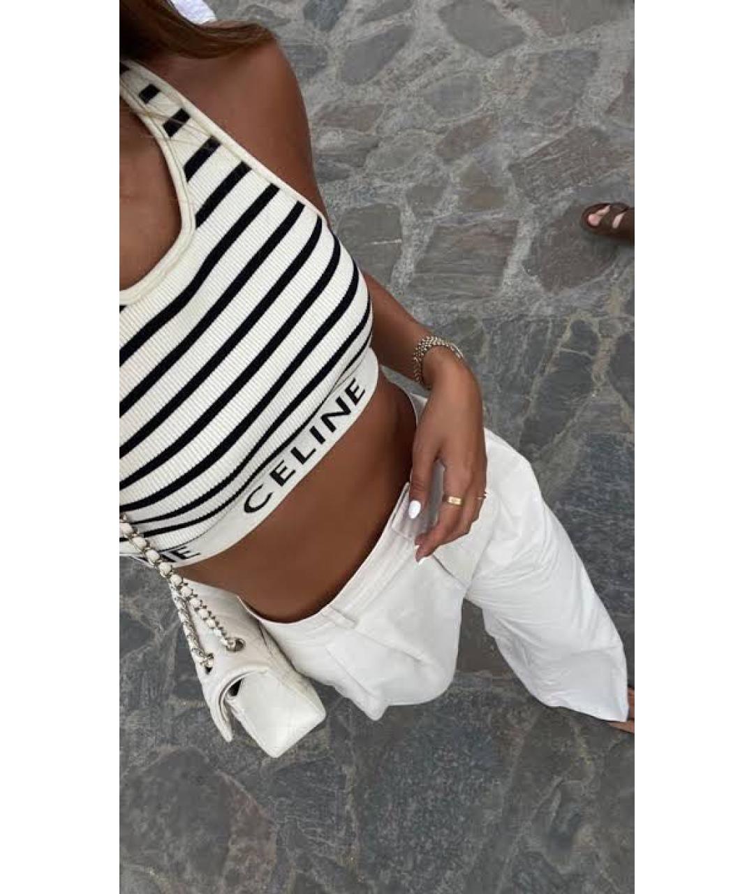 CELINE Белая хлопко-эластановая майка, фото 4