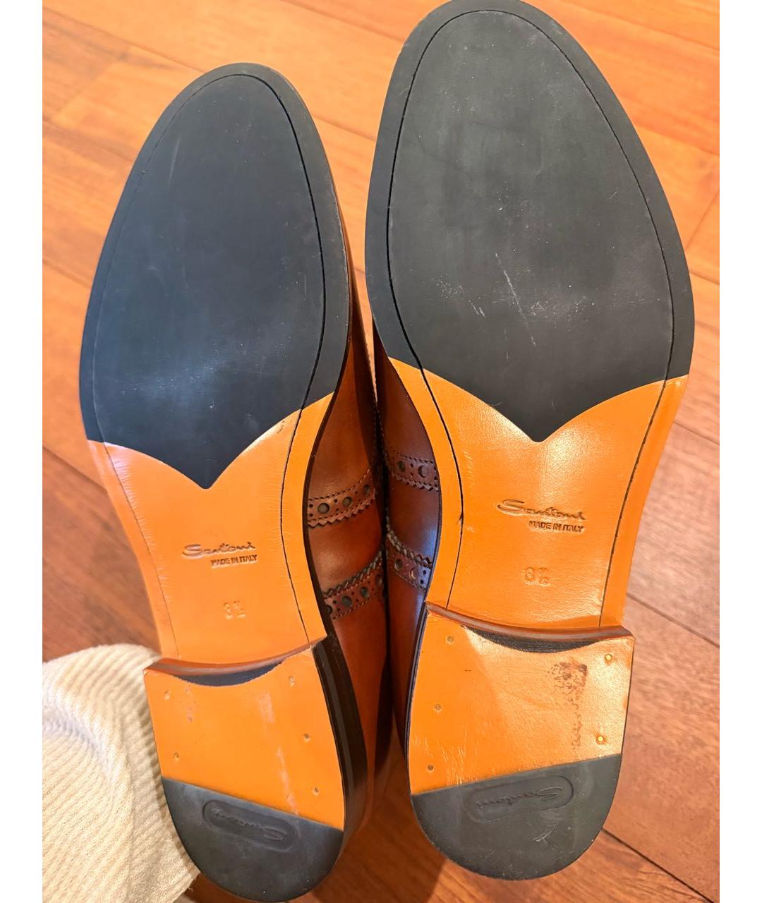 SANTONI Коричневые кожаные низкие ботинки, фото 5