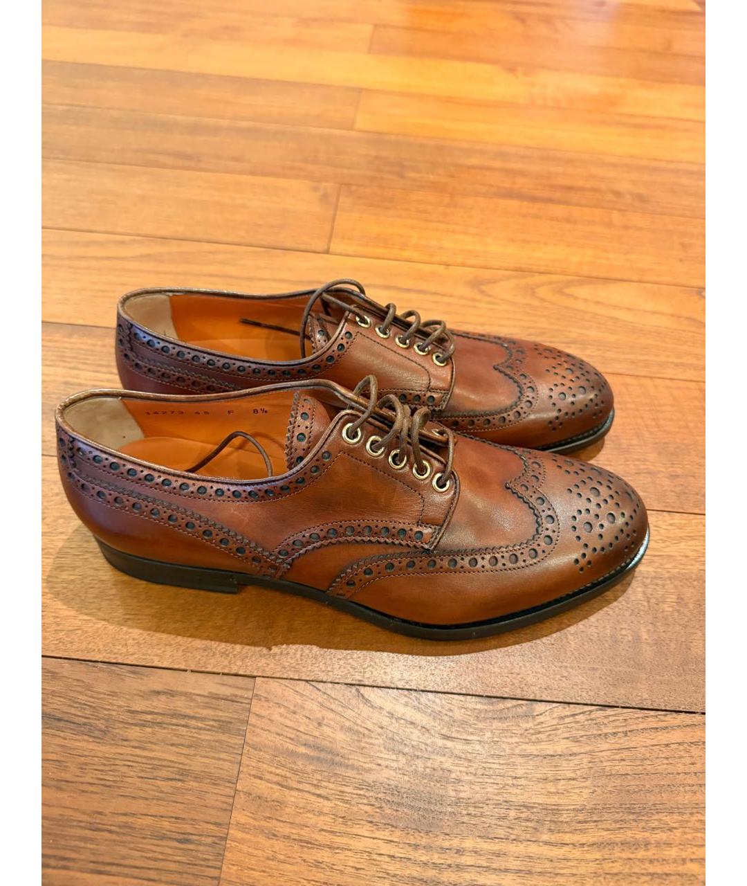 SANTONI Коричневые кожаные низкие ботинки, фото 6