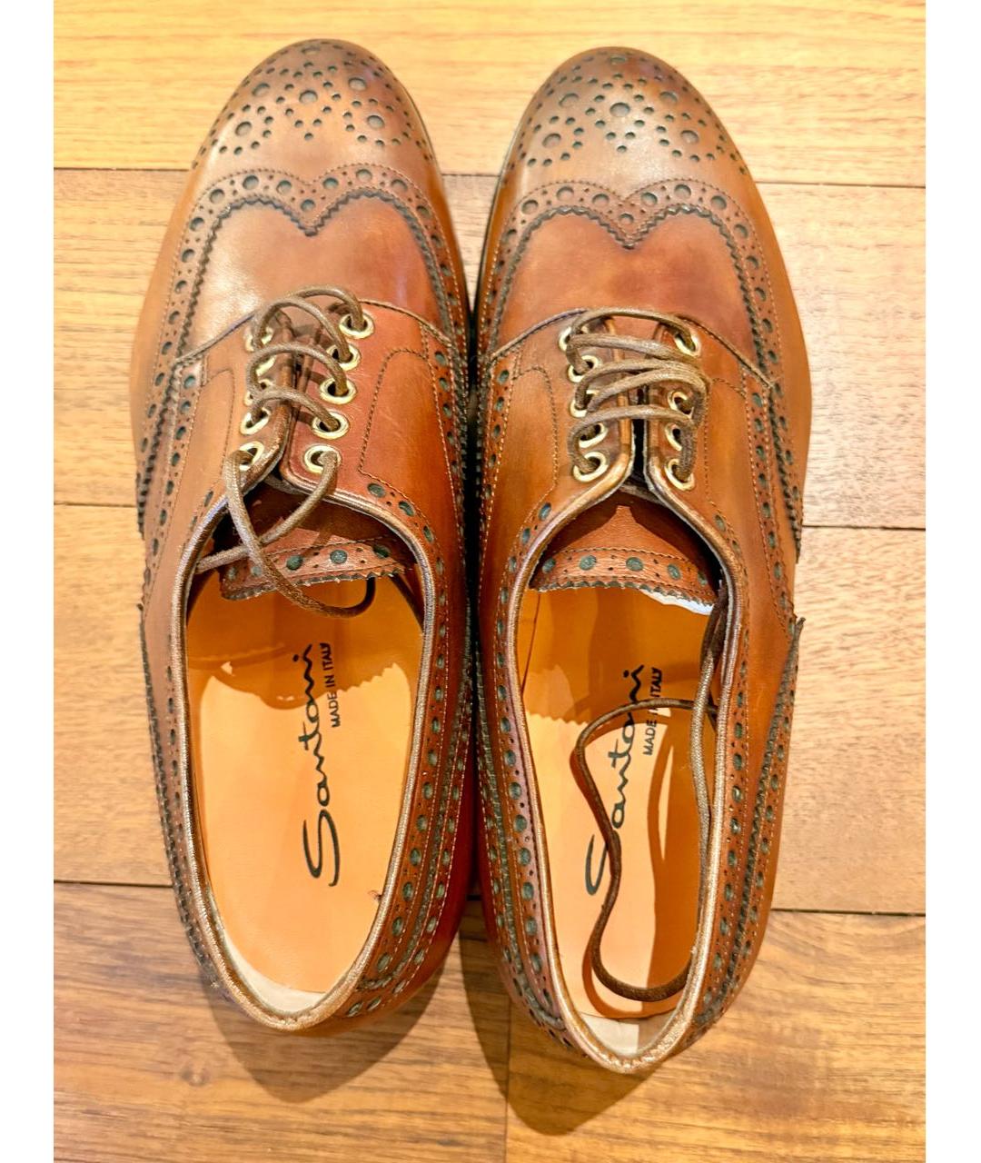 SANTONI Коричневые кожаные низкие ботинки, фото 3