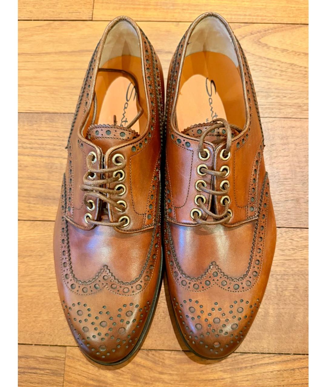 SANTONI Коричневые кожаные низкие ботинки, фото 2