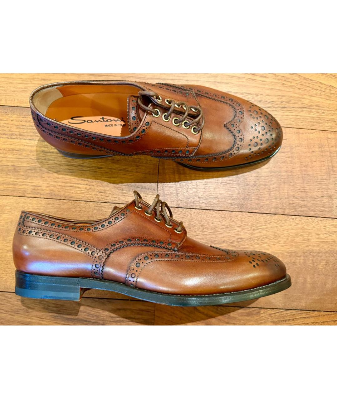 SANTONI Коричневые кожаные низкие ботинки, фото 7