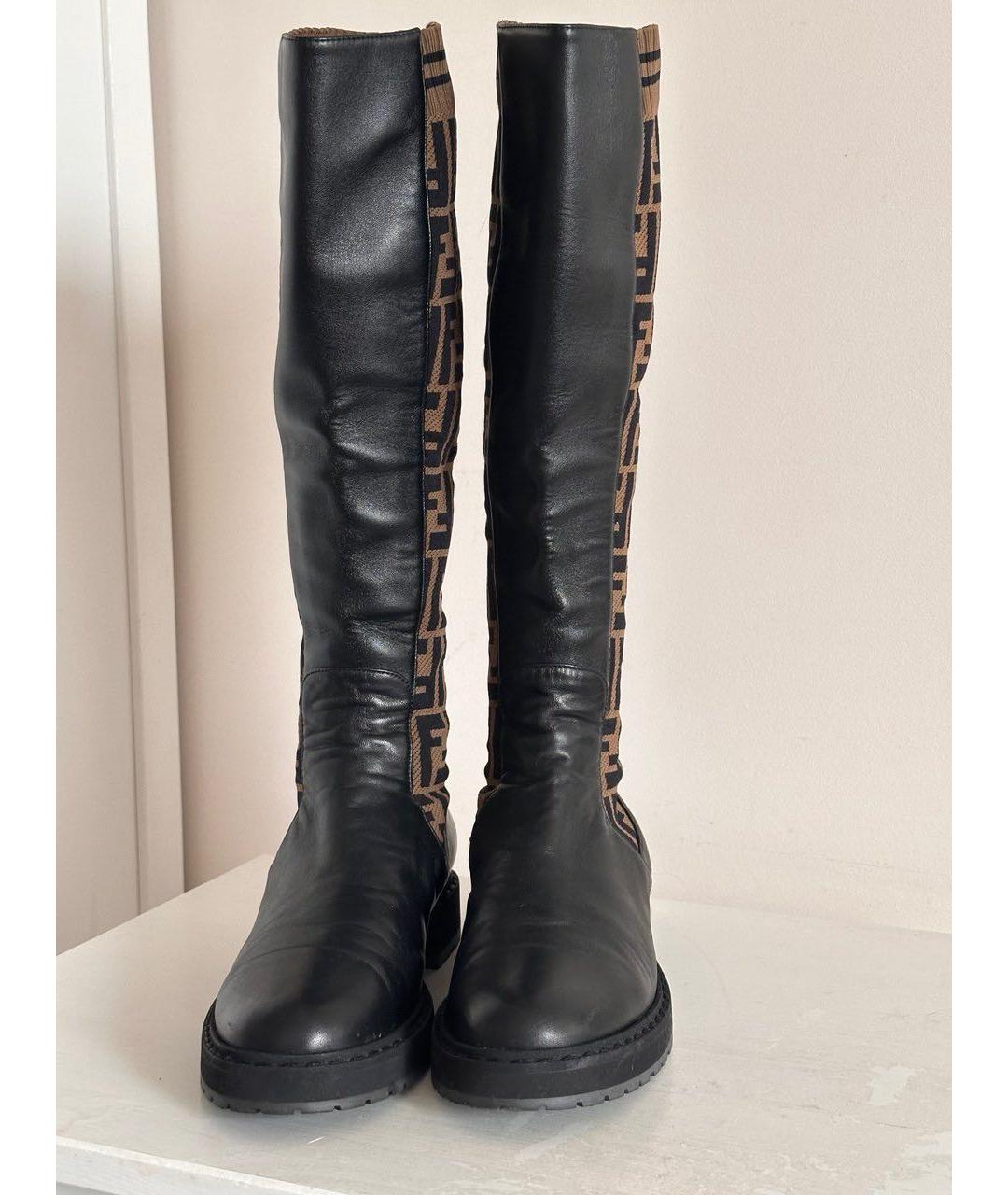 FENDI Черные кожаные сапоги, фото 2