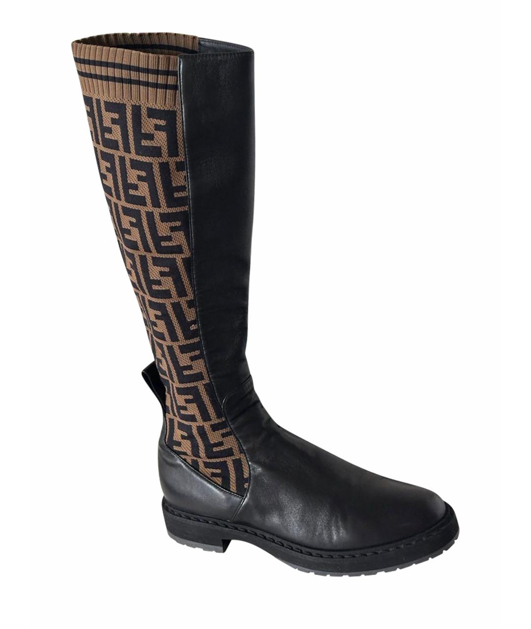 FENDI Черные кожаные сапоги, фото 1