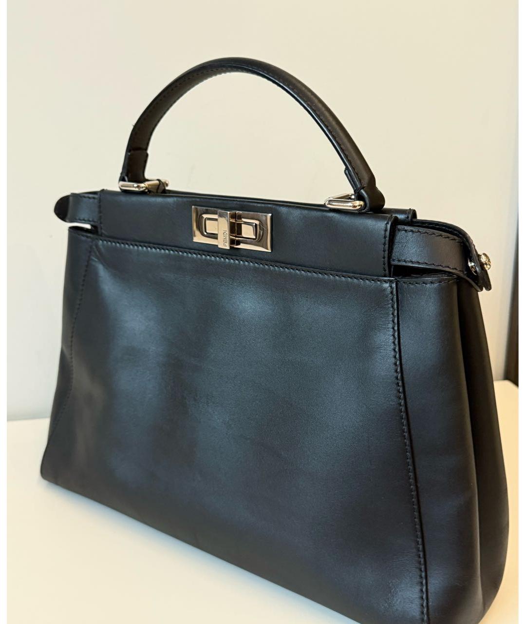 FENDI Черная кожаная сумка тоут, фото 7