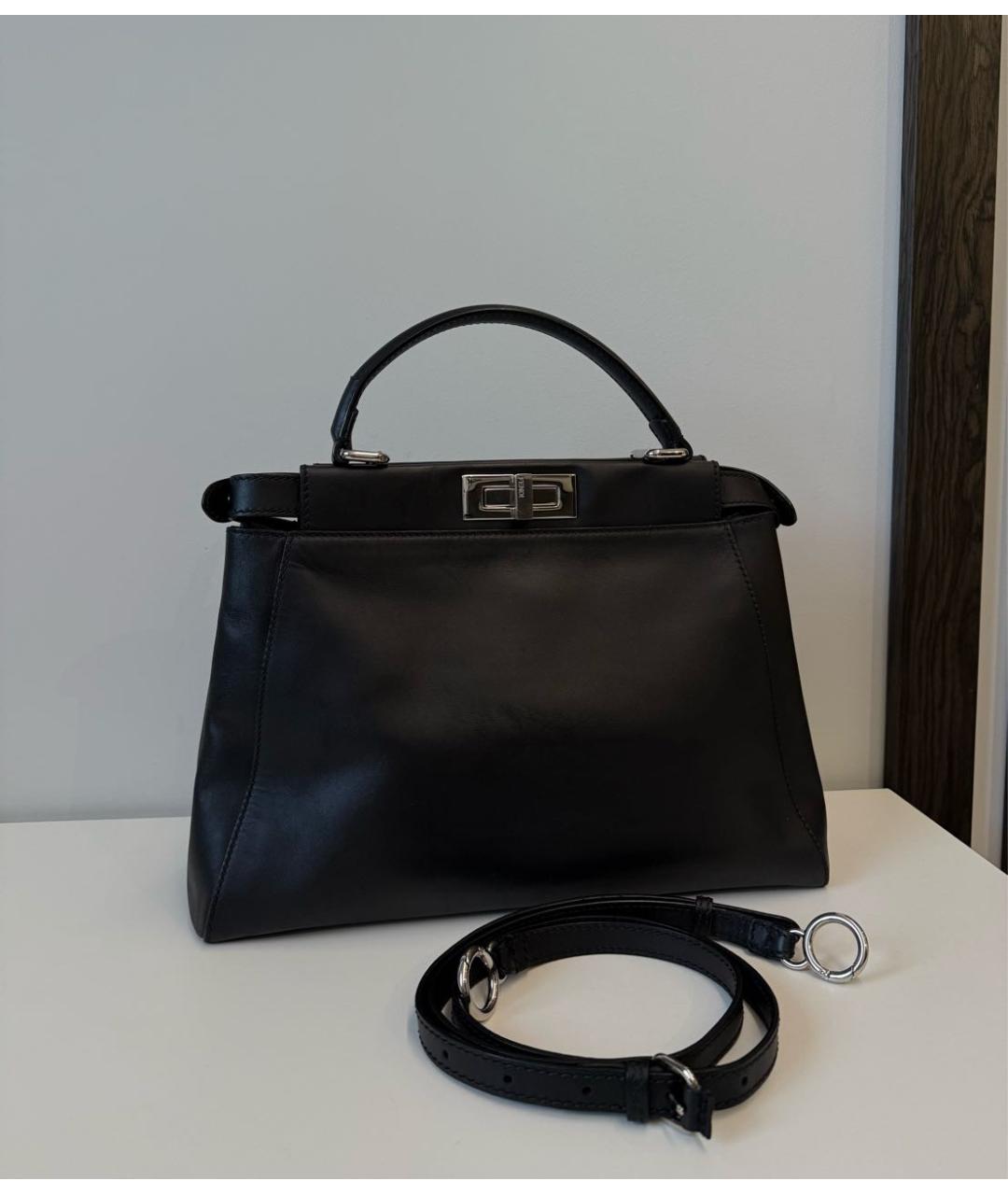 FENDI Черная кожаная сумка тоут, фото 3