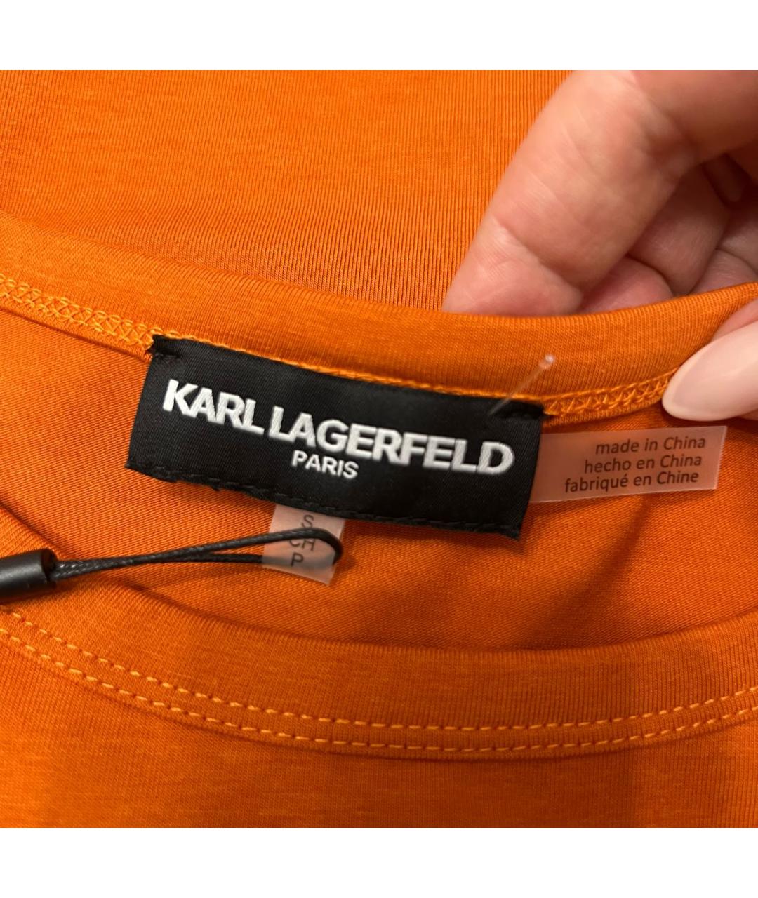 KARL LAGERFELD Оранжевая хлопко-эластановая майка, фото 4