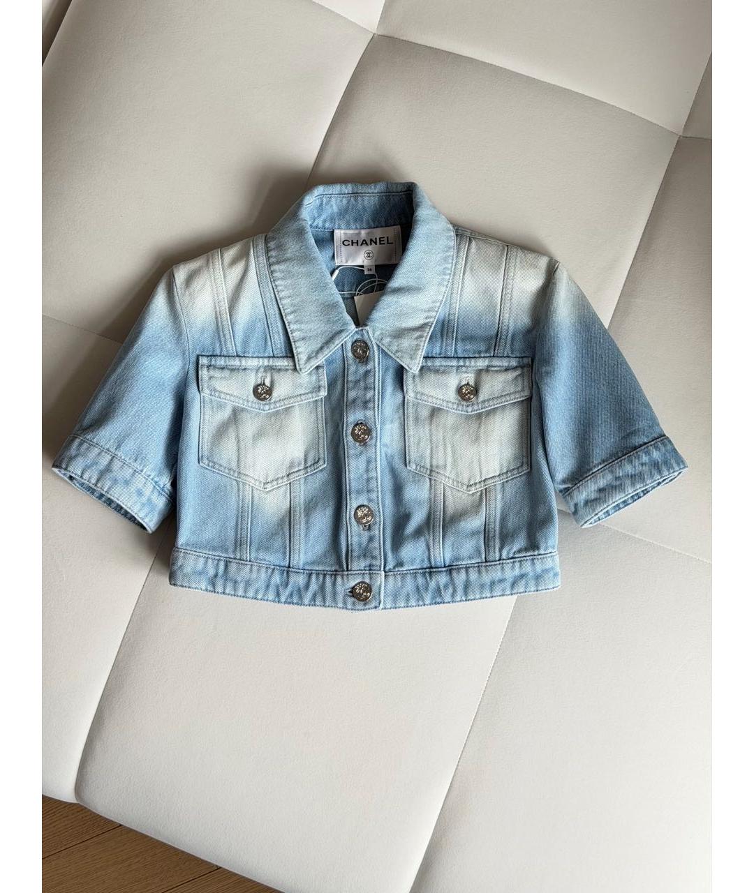 CHANEL Голубой деним жакет/пиджак, фото 2
