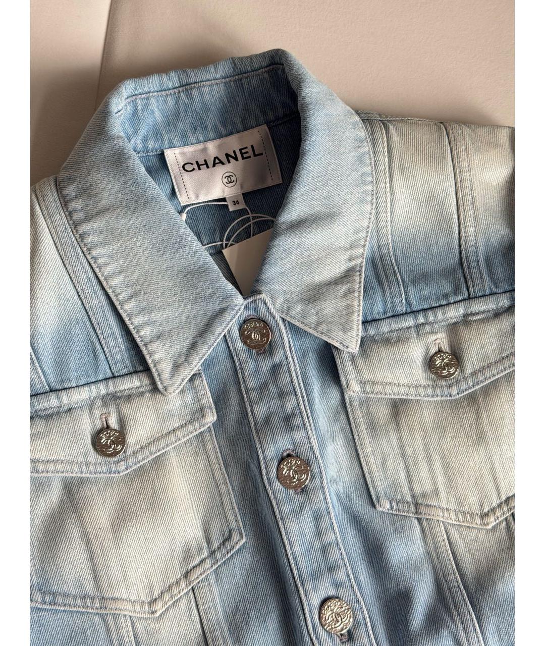 CHANEL Голубой деним жакет/пиджак, фото 5