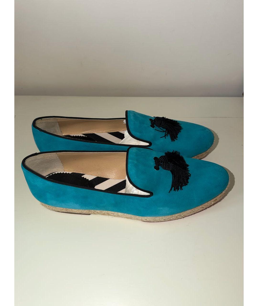 CHRISTIAN LOUBOUTIN Бирюзовые замшевые эспадрильи, фото 6