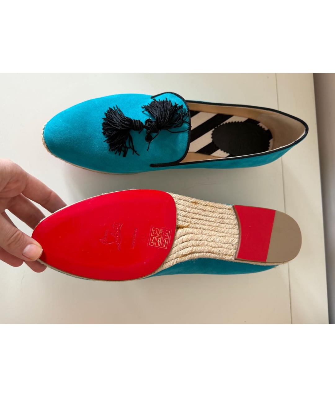 CHRISTIAN LOUBOUTIN Бирюзовые замшевые эспадрильи, фото 3