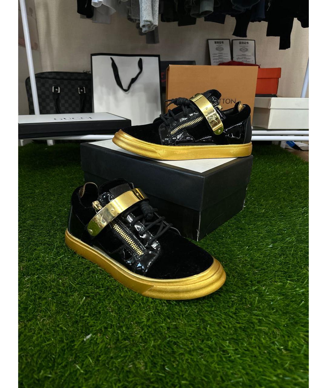 GIUSEPPE ZANOTTI DESIGN Черные бархатные низкие кроссовки / кеды, фото 6