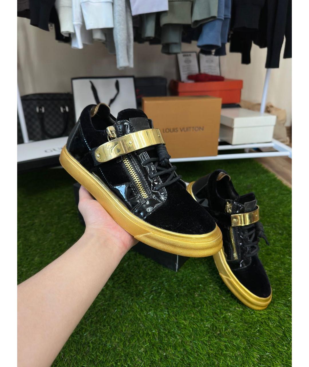 GIUSEPPE ZANOTTI DESIGN Черные бархатные низкие кроссовки / кеды, фото 2