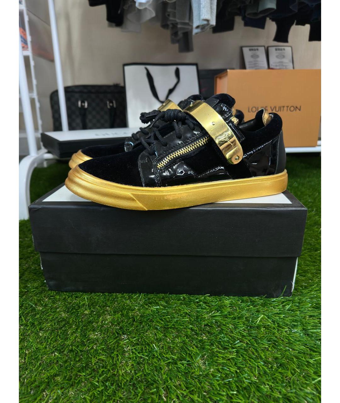 GIUSEPPE ZANOTTI DESIGN Черные бархатные низкие кроссовки / кеды, фото 5