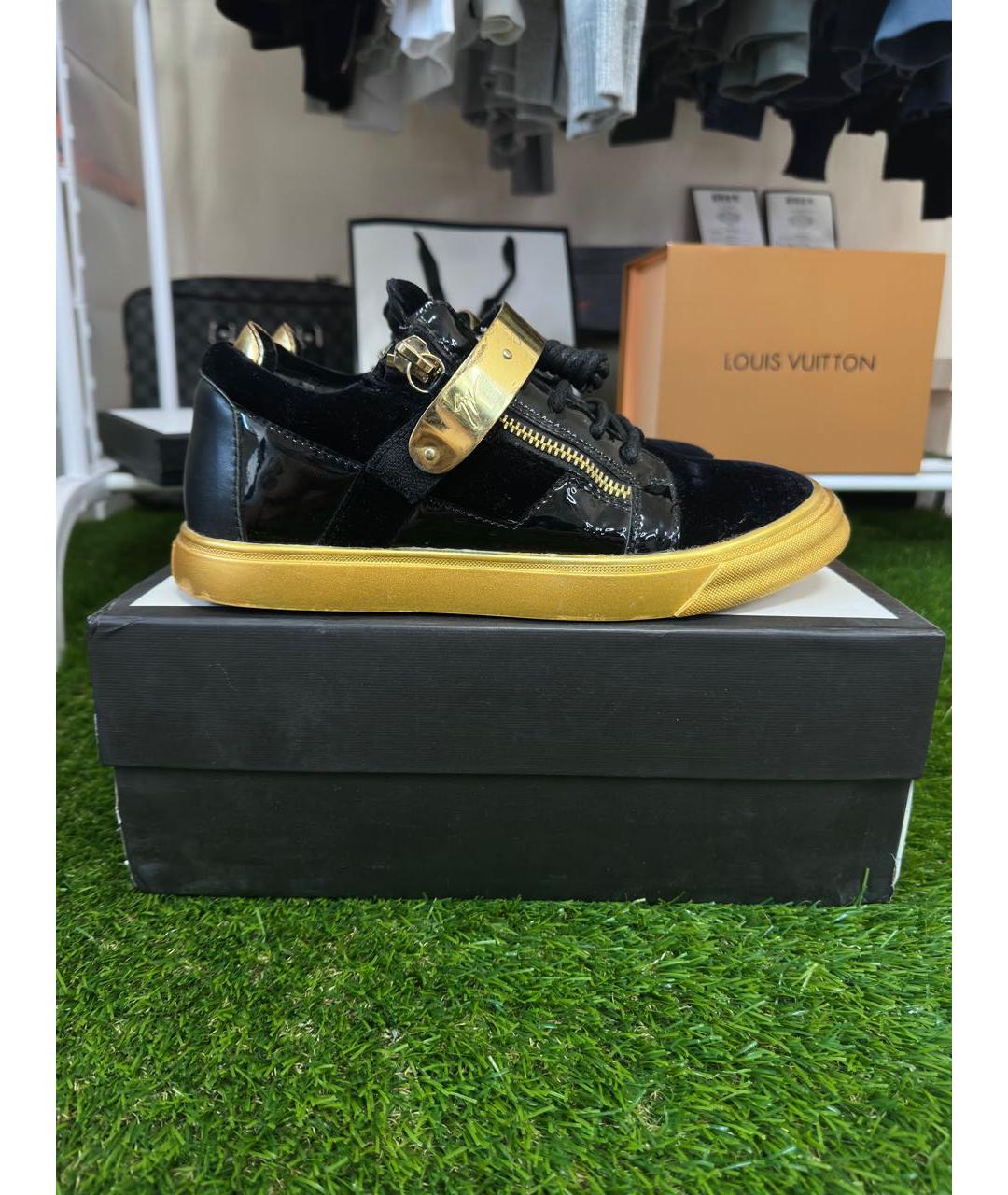 GIUSEPPE ZANOTTI DESIGN Черные бархатные низкие кроссовки / кеды, фото 3