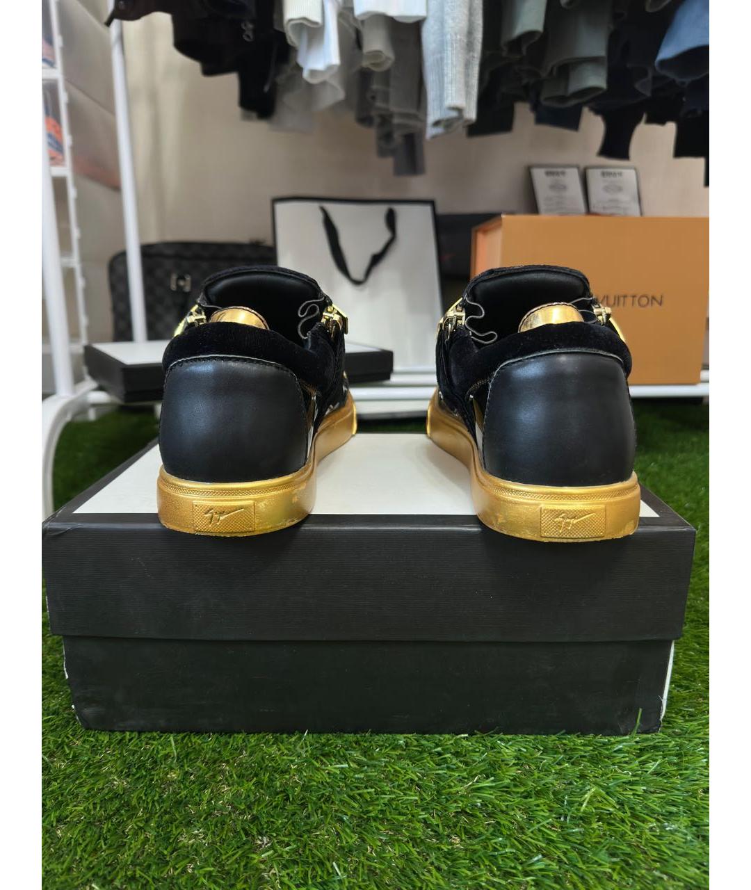 GIUSEPPE ZANOTTI DESIGN Черные бархатные низкие кроссовки / кеды, фото 4