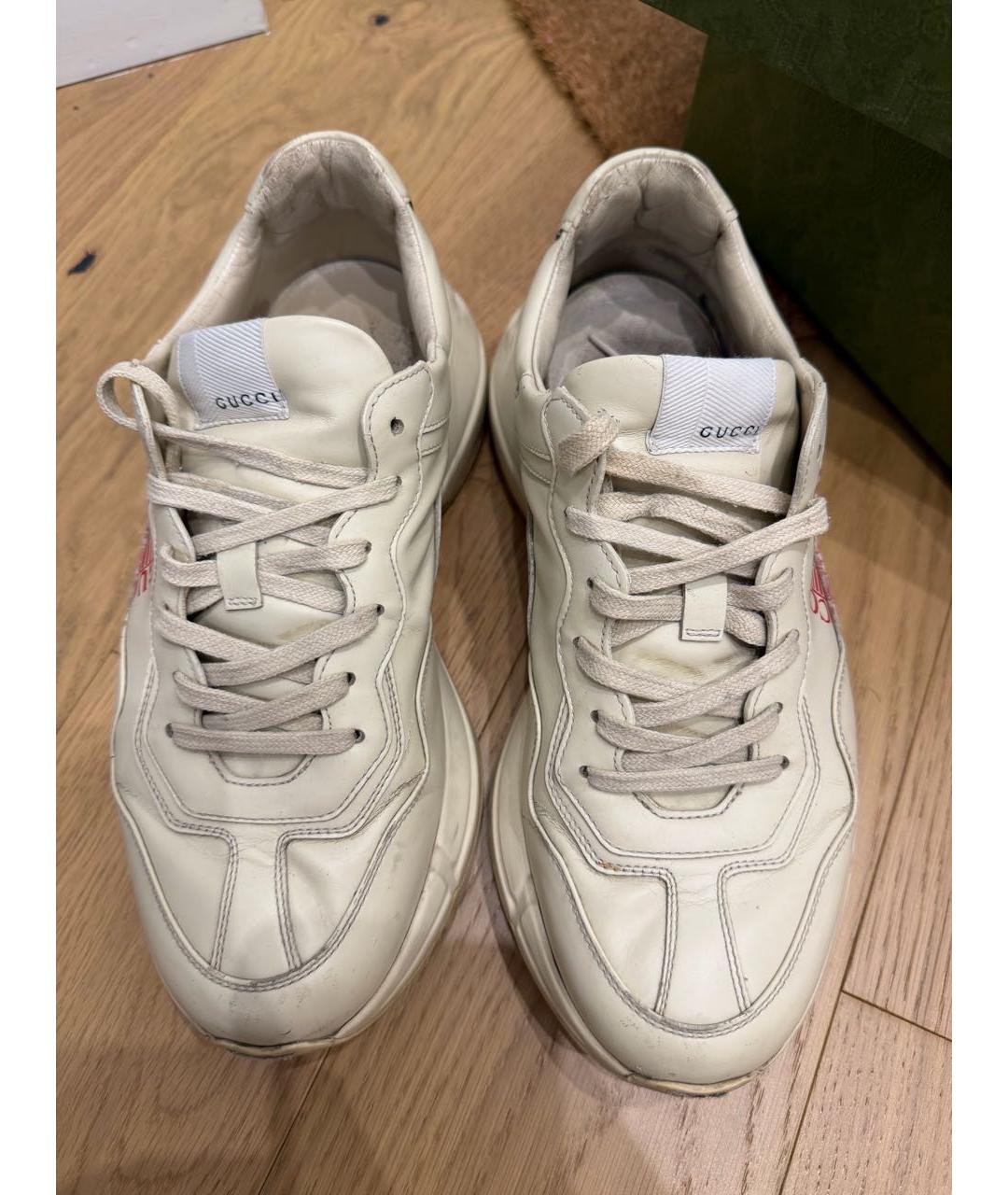 GUCCI Бежевые кожаные низкие кроссовки / кеды, фото 4
