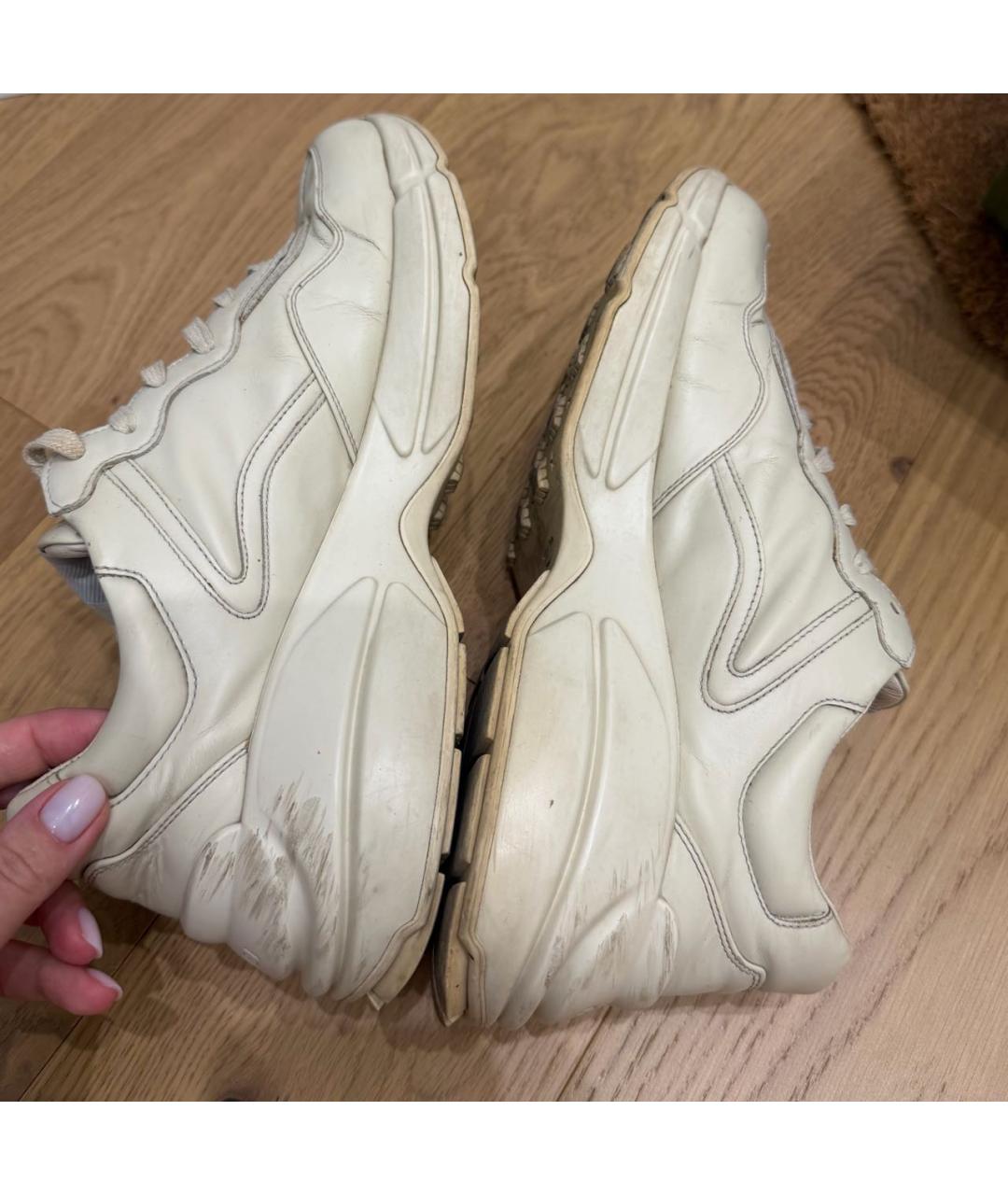 GUCCI Бежевые кожаные низкие кроссовки / кеды, фото 7