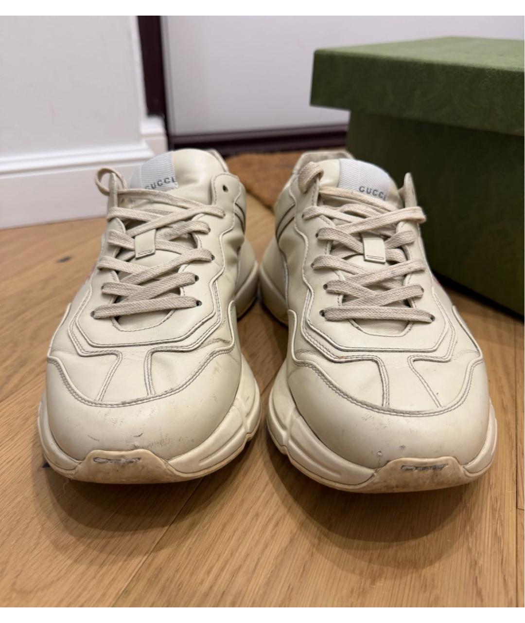 GUCCI Бежевые кожаные низкие кроссовки / кеды, фото 3