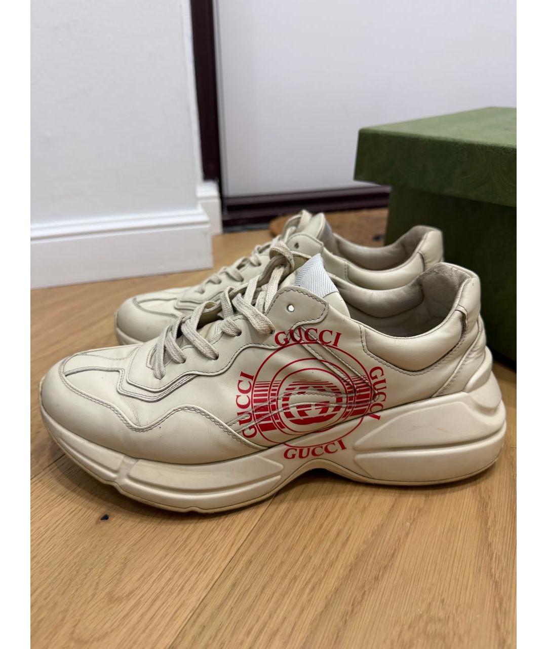 GUCCI Бежевые кожаные низкие кроссовки / кеды, фото 8