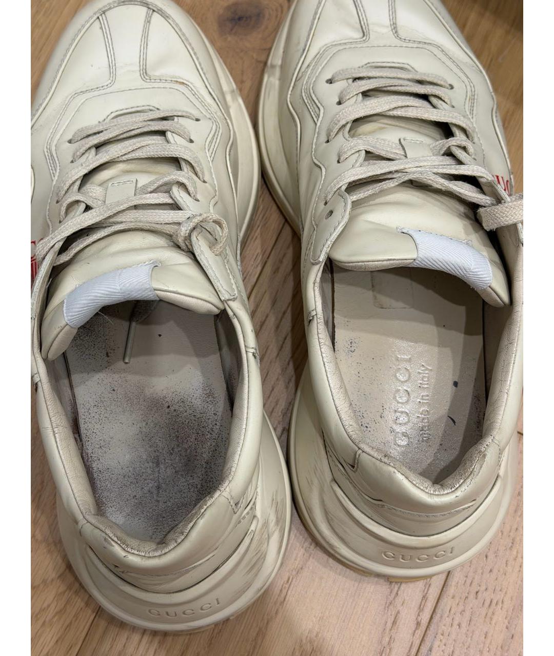 GUCCI Бежевые кожаные низкие кроссовки / кеды, фото 6