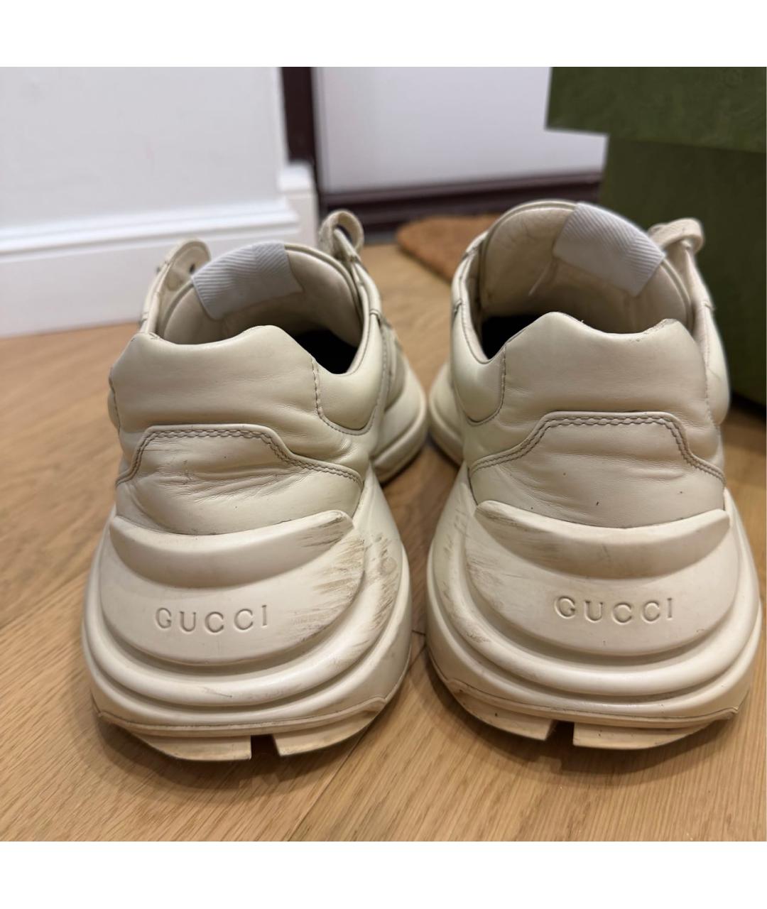 GUCCI Бежевые кожаные низкие кроссовки / кеды, фото 5