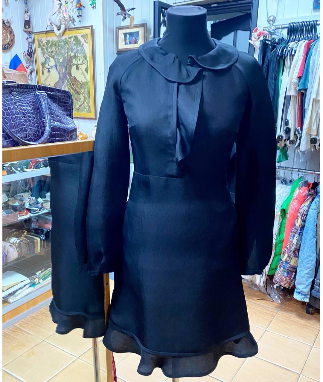 VALENTINO Черное шелковое повседневное платье, фото 3