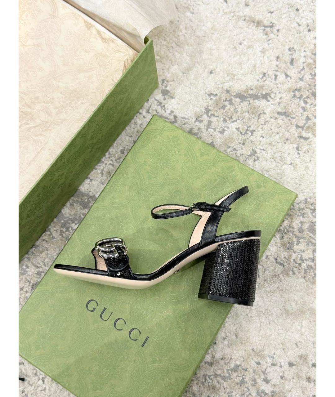 GUCCI Черные кожаные босоножки, фото 8