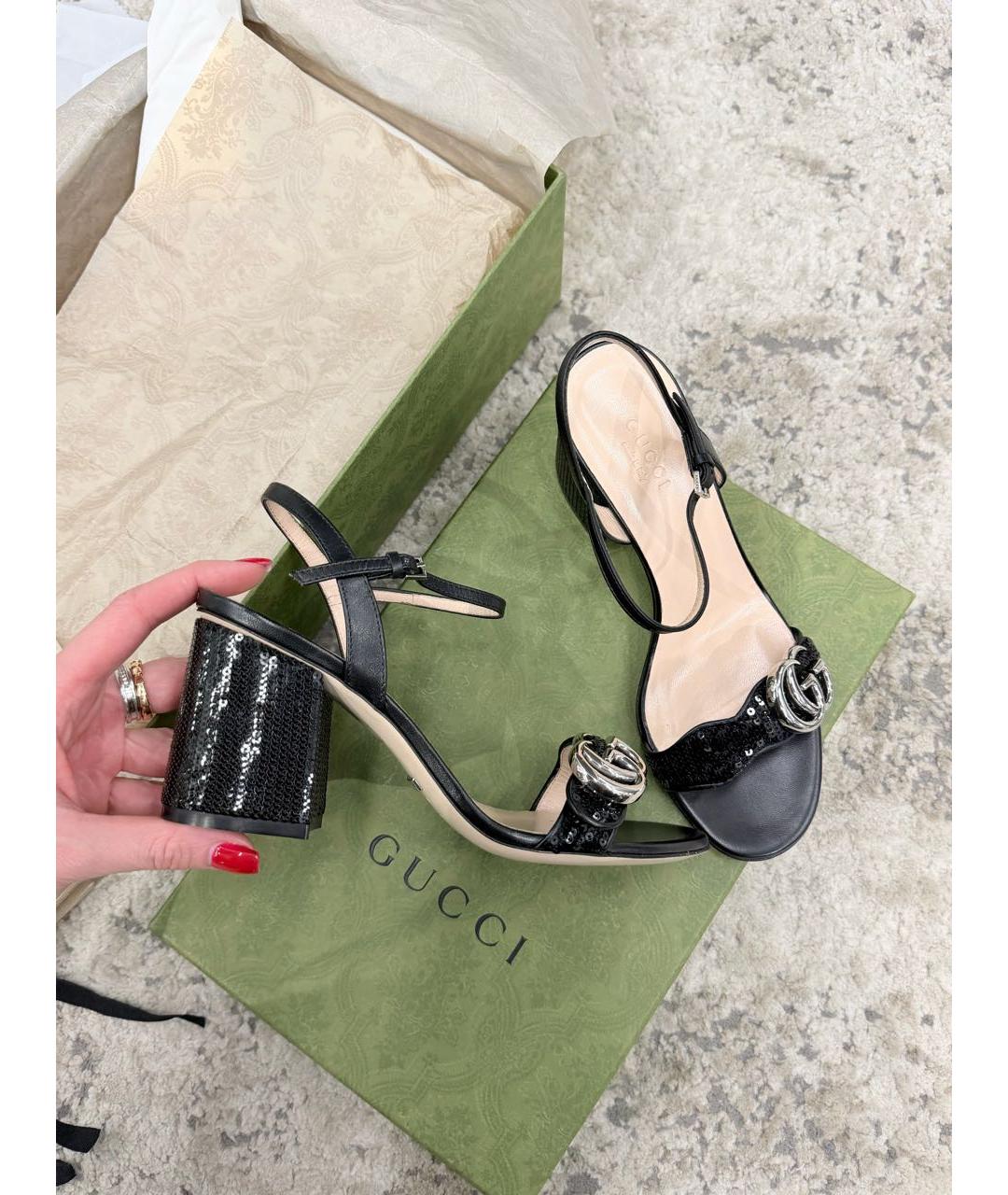 GUCCI Черные кожаные босоножки, фото 2